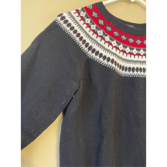 Talbots Women’s Black, Red, & White Fair Isle Lambswool Blend Crewneck Sweater P - Picture 2 of 8